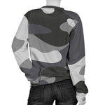 Grey And White Camouflage Print Women's Crewneck Sweatshirt GearFrost