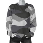 Grey And White Camouflage Print Women's Crewneck Sweatshirt GearFrost