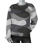 Grey And White Camouflage Print Women's Crewneck Sweatshirt GearFrost