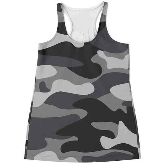 Grey And White Camouflage Print Women's Racerback Tank Top