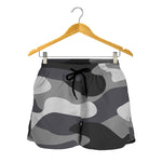 Grey And White Camouflage Print Women's Shorts