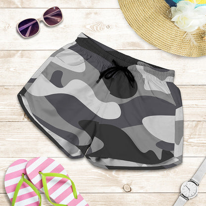 Grey And White Camouflage Print Women's Shorts