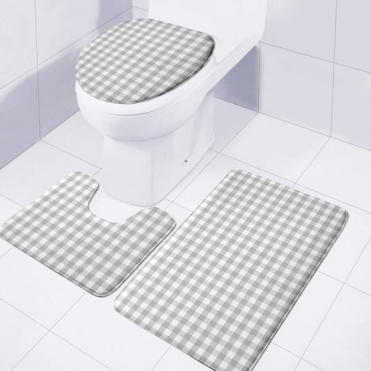 Grey And White Check Pattern Print 3 Piece Bath Mat Set