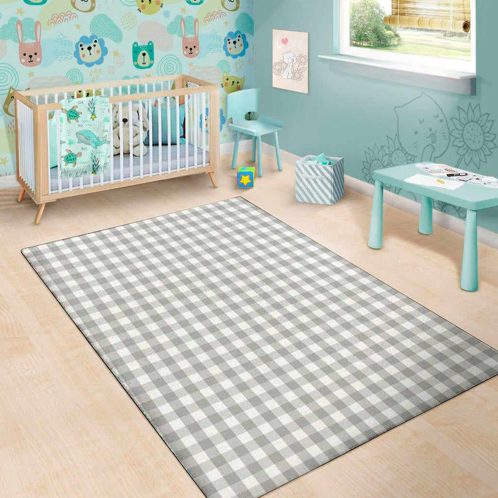 Grey And White Check Pattern Print Area Rug