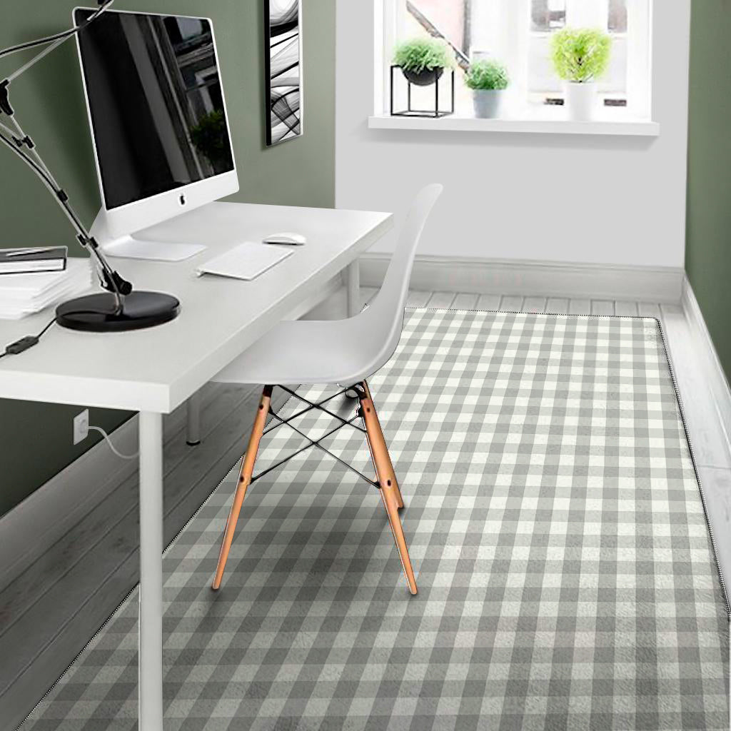 Grey And White Check Pattern Print Area Rug