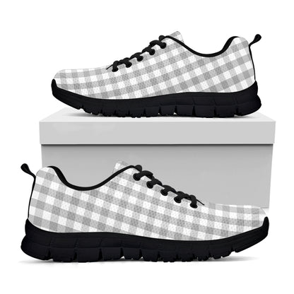 Grey And White Check Pattern Print Black Sneakers