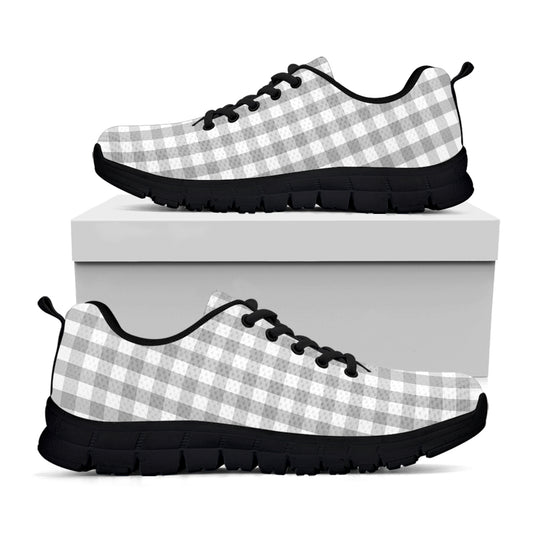Grey And White Check Pattern Print Black Sneakers