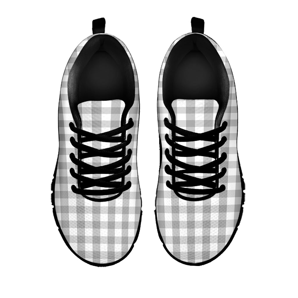 Grey And White Check Pattern Print Black Sneakers
