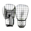 Grey And White Check Pattern Print Boxing Gloves