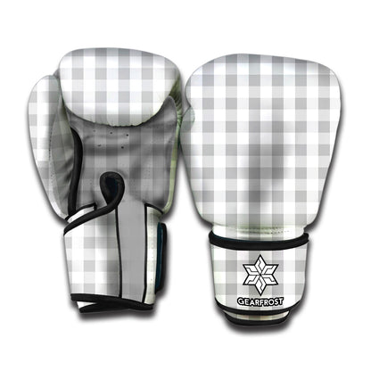 Grey And White Check Pattern Print Boxing Gloves