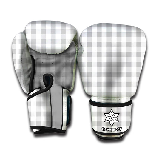 Grey And White Check Pattern Print Boxing Gloves