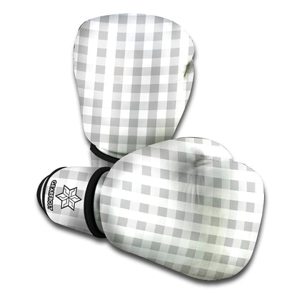 Grey And White Check Pattern Print Boxing Gloves