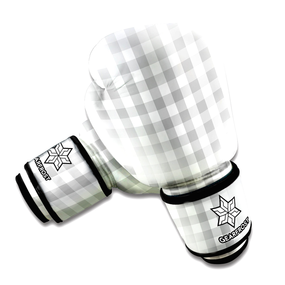 Grey And White Check Pattern Print Boxing Gloves