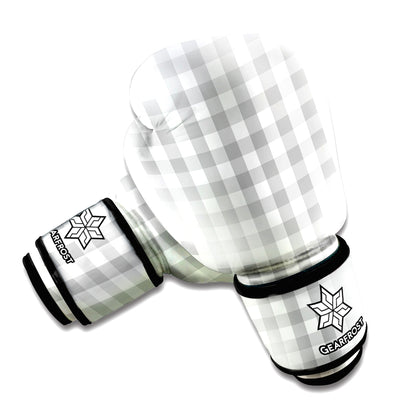 Grey And White Check Pattern Print Boxing Gloves