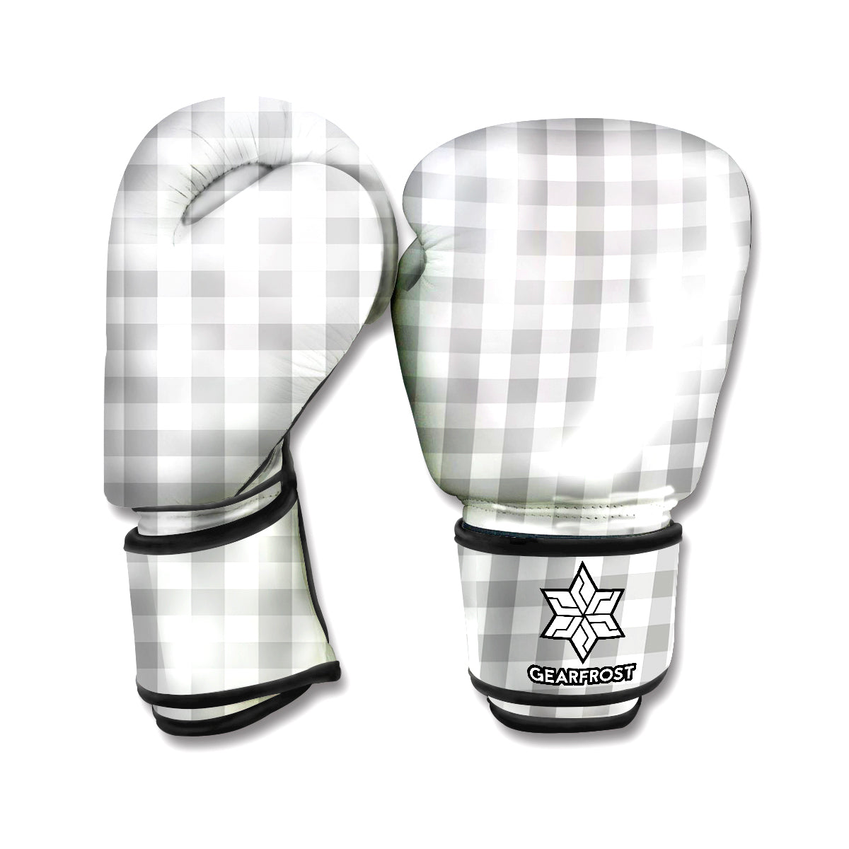 Grey And White Check Pattern Print Boxing Gloves