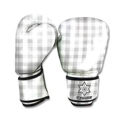 Grey And White Check Pattern Print Boxing Gloves