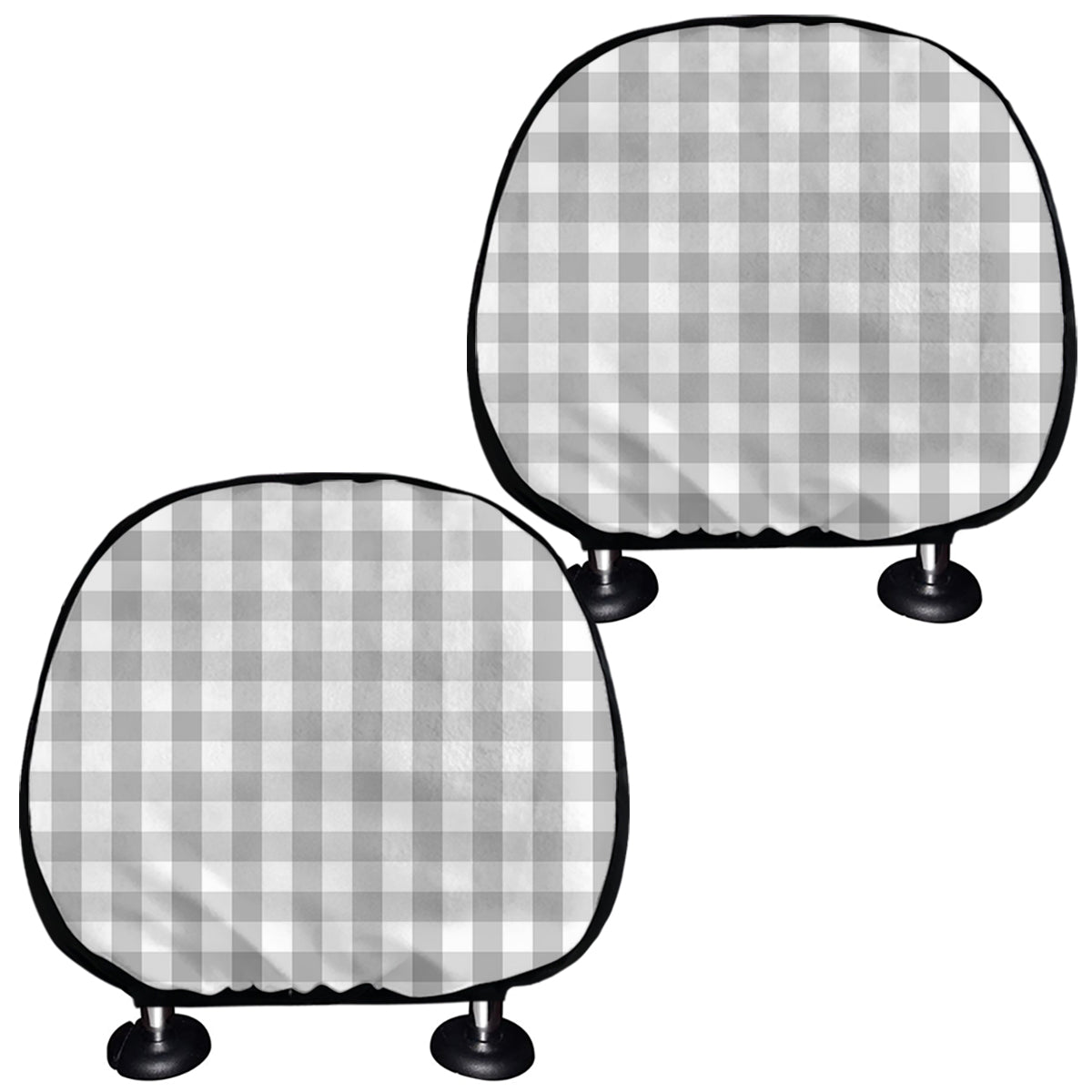 Grey And White Check Pattern Print Car Headrest Covers