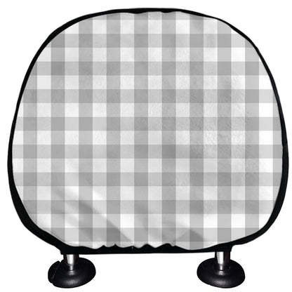 Grey And White Check Pattern Print Car Headrest Covers