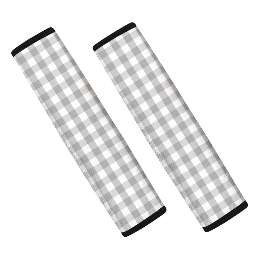 Grey And White Check Pattern Print Car Seat Belt Covers