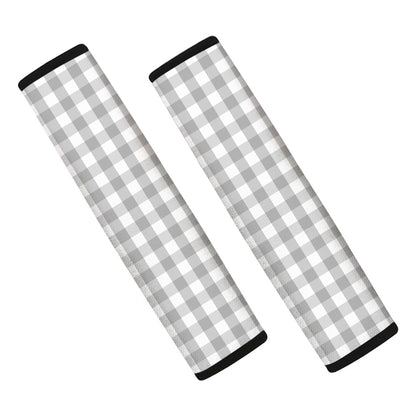 Grey And White Check Pattern Print Car Seat Belt Covers
