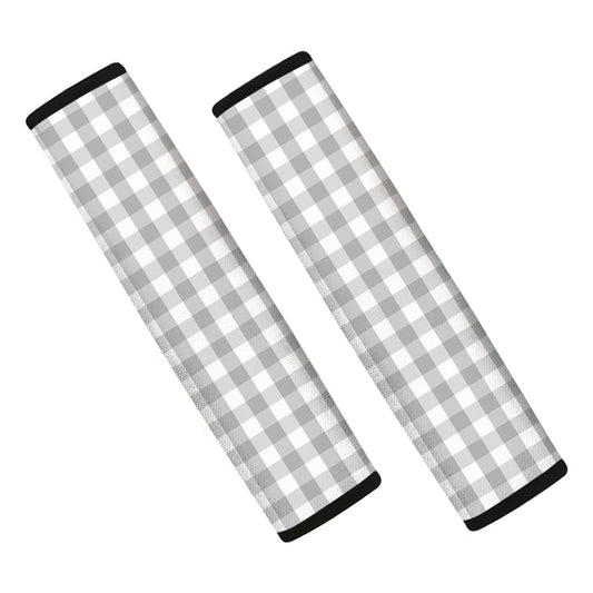 Grey And White Check Pattern Print Car Seat Belt Covers