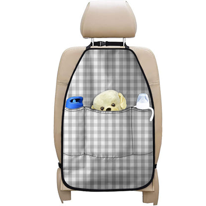 Grey And White Check Pattern Print Car Seat Organizers