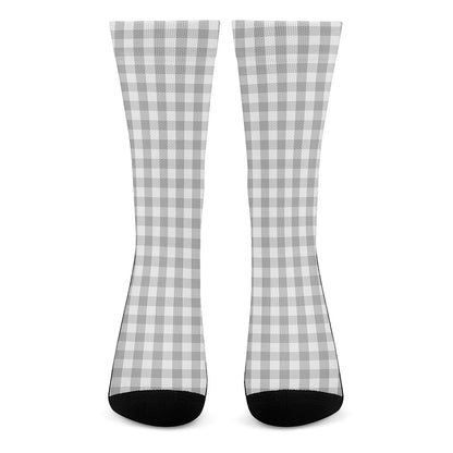 Grey And White Check Pattern Print Crew Socks