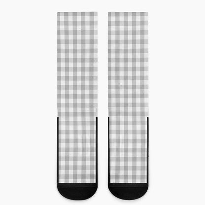 Grey And White Check Pattern Print Crew Socks