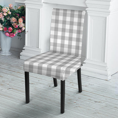 Grey And White Check Pattern Print Dining Chair Slipcover