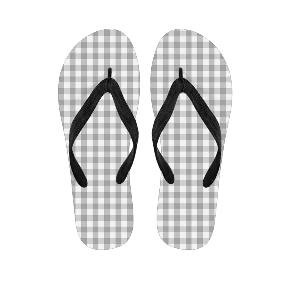 Grey And White Check Pattern Print Flip Flops
