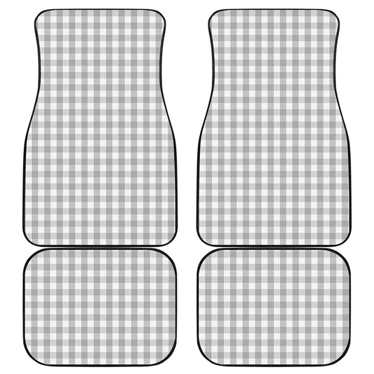 Grey And White Check Pattern Print Front and Back Car Floor Mats
