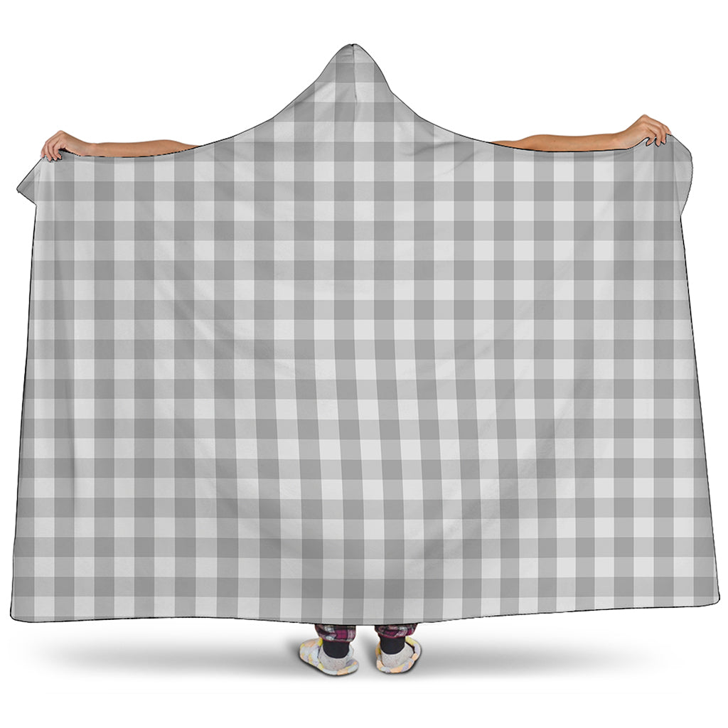 Grey And White Check Pattern Print Hooded Blanket