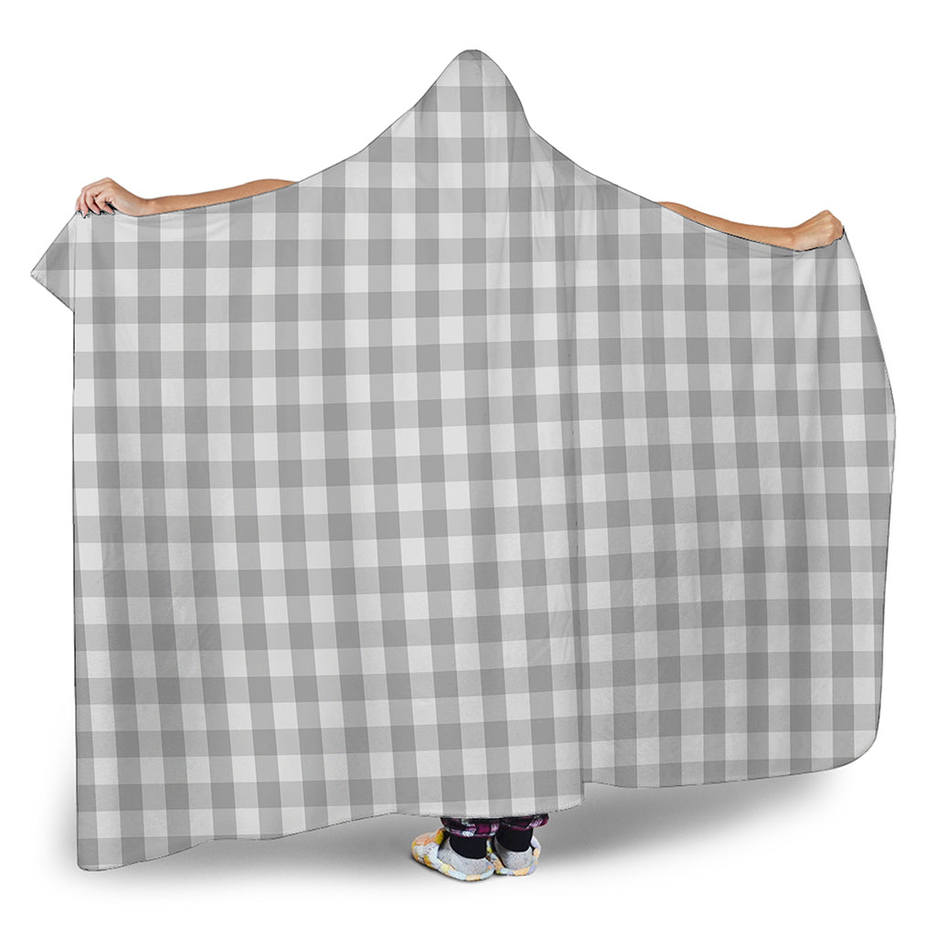 Grey And White Check Pattern Print Hooded Blanket