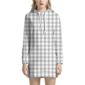 Grey And White Check Pattern Print Pullover Hoodie Dress