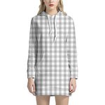 Grey And White Check Pattern Print Hoodie Dress