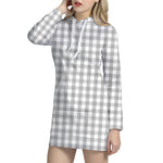 Grey And White Check Pattern Print Hoodie Dress