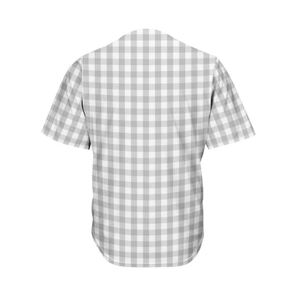 Grey And White Check Pattern Print Men's Baseball Jersey