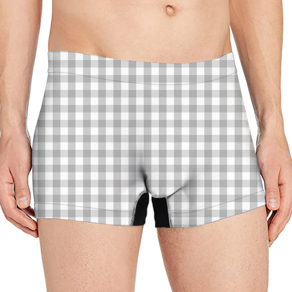 Grey And White Check Pattern Print Men's Boxer Briefs