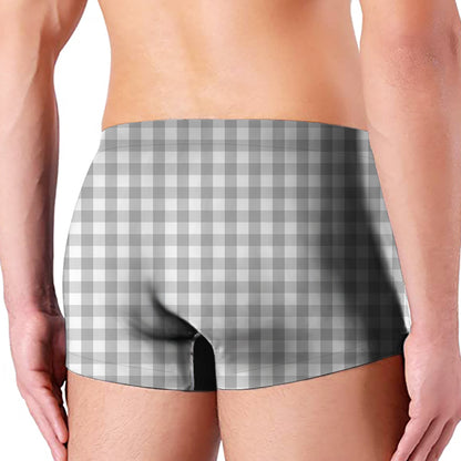Grey And White Check Pattern Print Men's Boxer Briefs