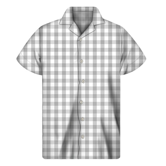 Grey And White Check Pattern Print Men's Short Sleeve Shirt