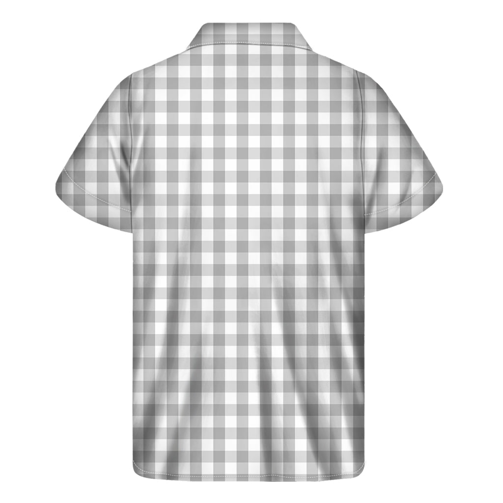 Grey And White Check Pattern Print Men's Short Sleeve Shirt