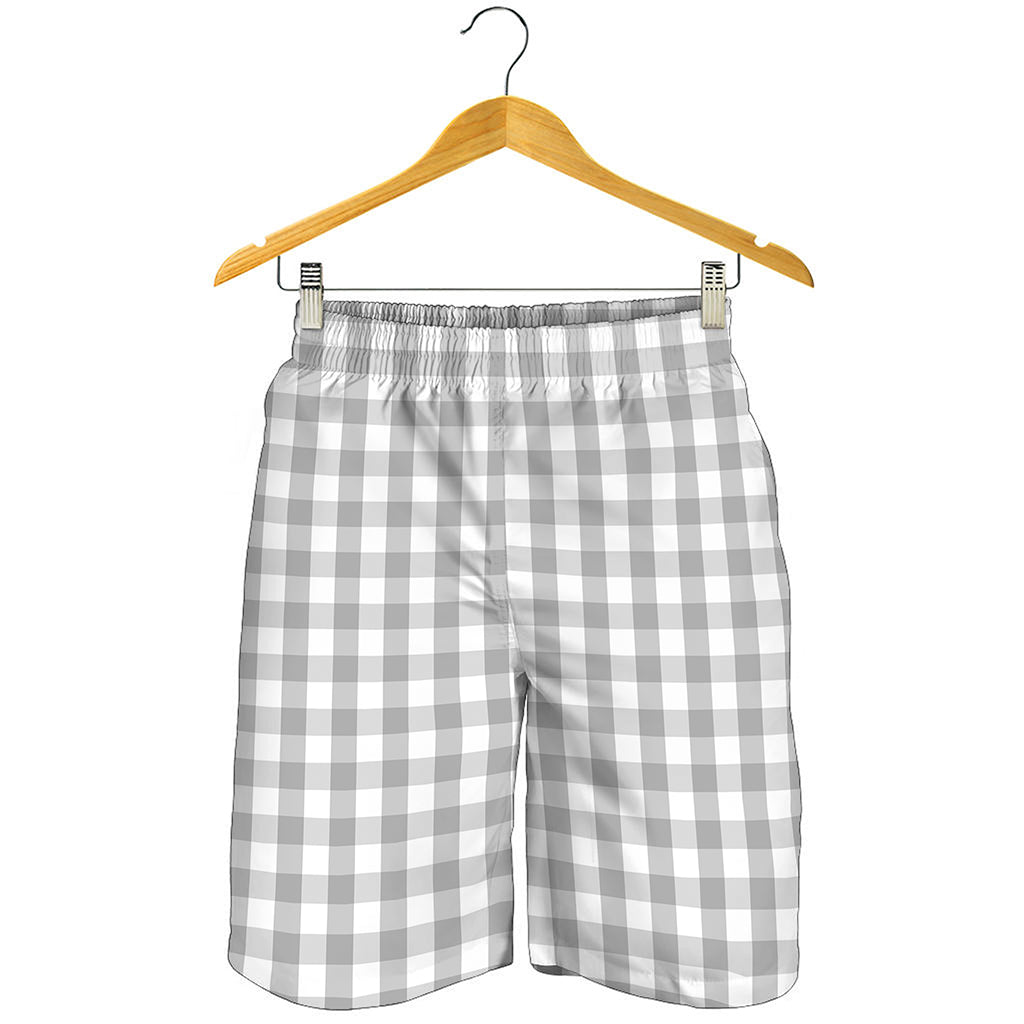 Grey And White Check Pattern Print Men's Shorts