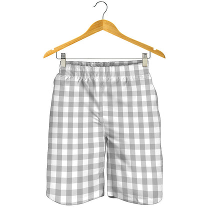 Grey And White Check Pattern Print Men's Shorts