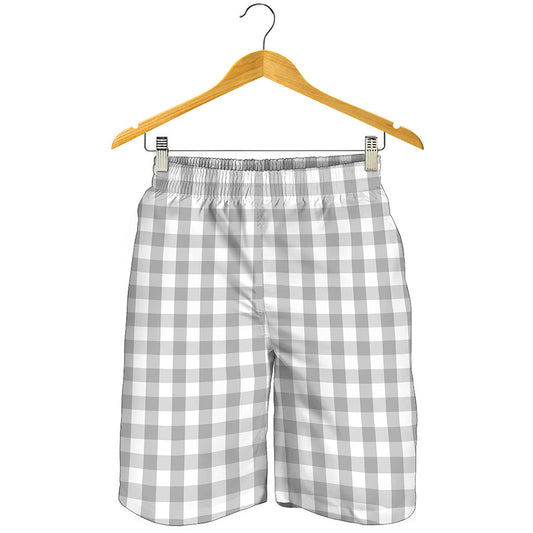 Grey And White Check Pattern Print Men's Shorts