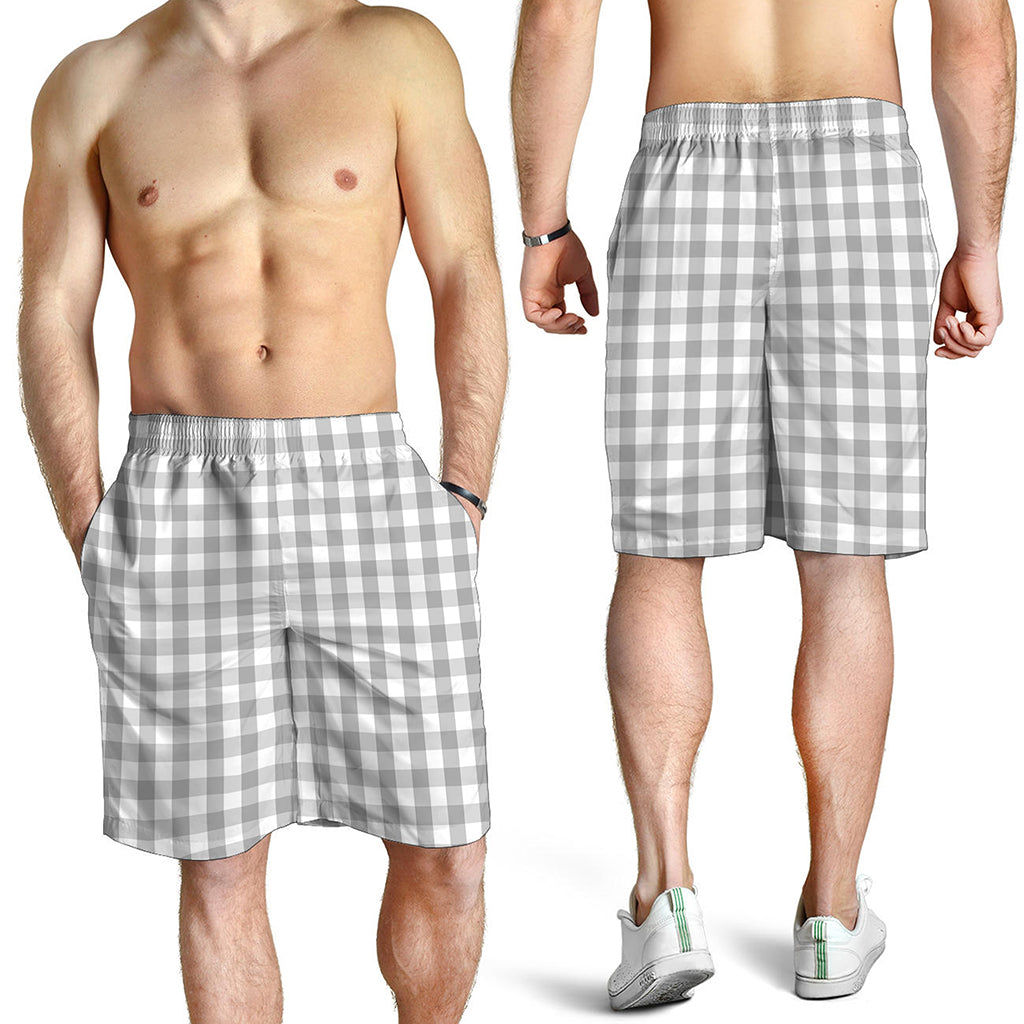 Grey And White Check Pattern Print Men's Shorts