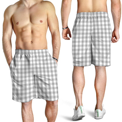 Grey And White Check Pattern Print Men's Shorts