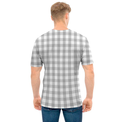 Grey And White Check Pattern Print Men's T-Shirt