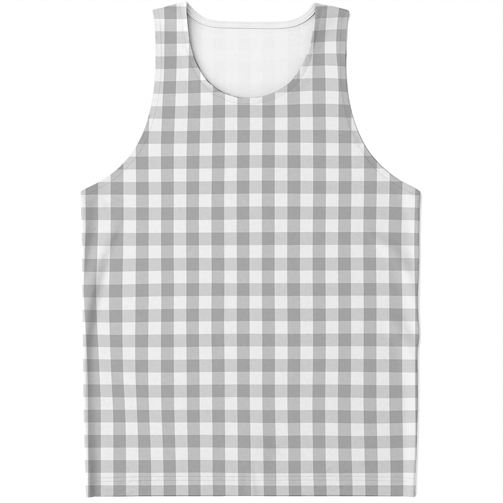 Grey And White Check Pattern Print Men's Tank Top