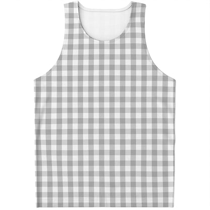 Grey And White Check Pattern Print Men's Tank Top