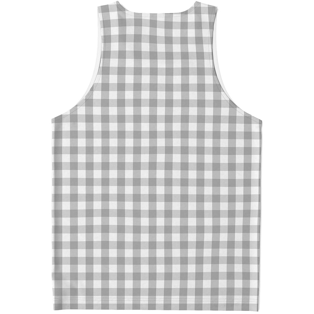 Grey And White Check Pattern Print Men's Tank Top